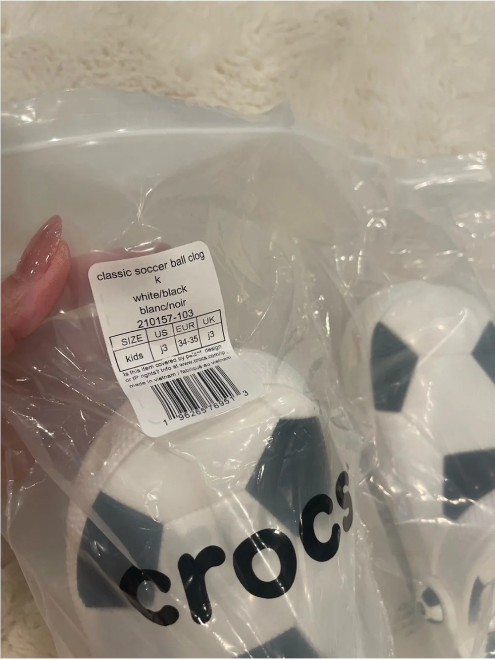 CROCS White & Navy Soccer-Print Kids Clogs